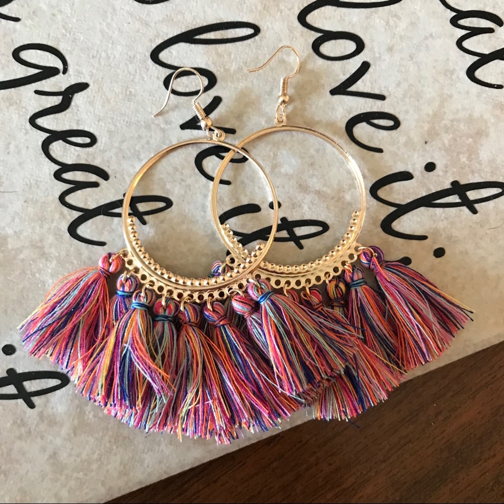 NEW Trendy Tassel Hoop Earrings 
NWOT